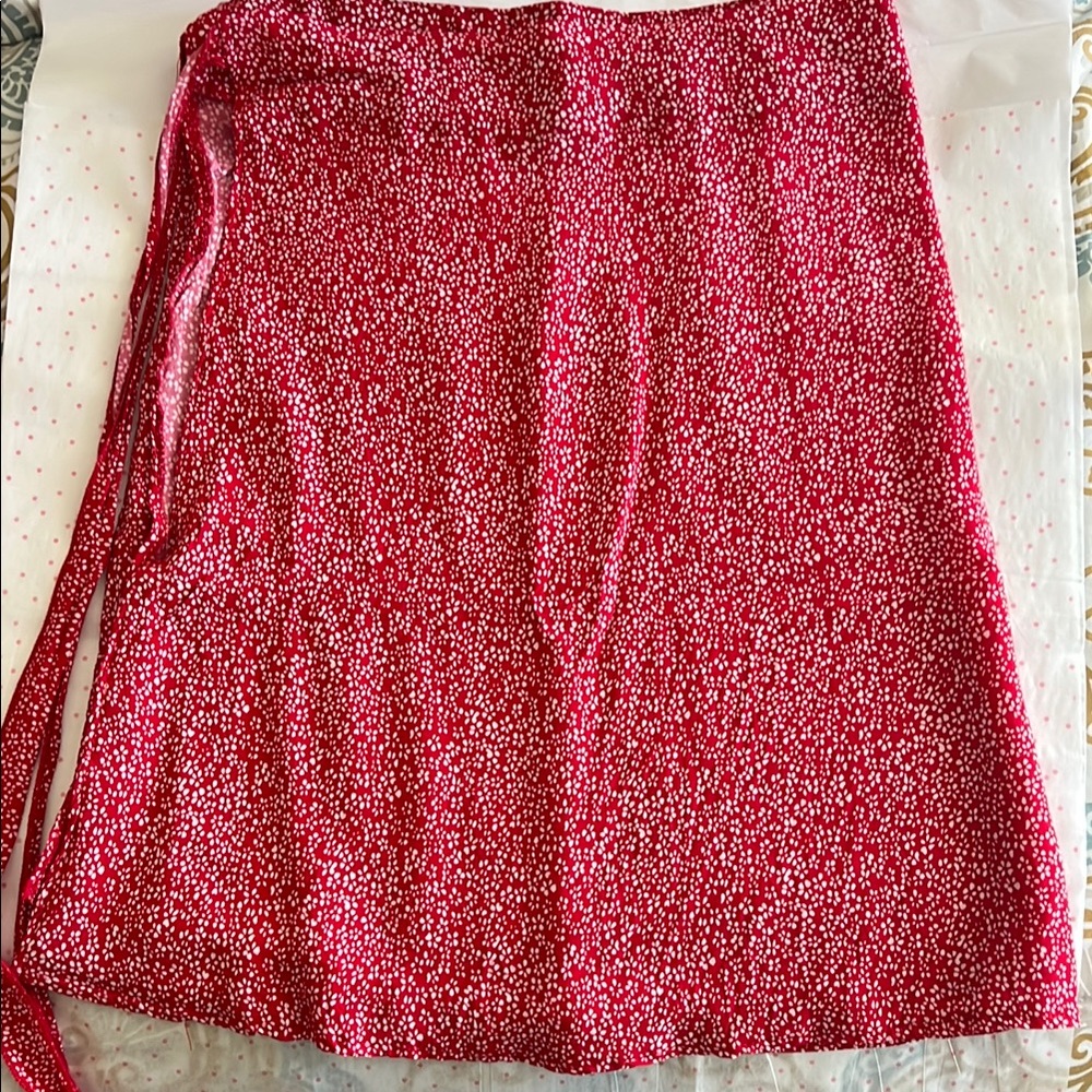 Wrap Skirt Red and White Patterned